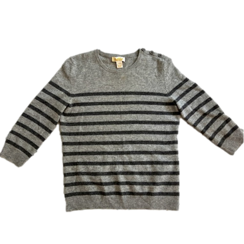 Peck & Peck scoop neck 100% pure cashmere sweater, black & gray stripes, size L